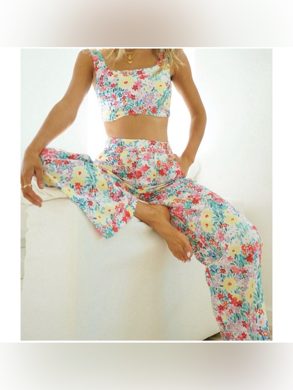 NWT Yellow the label floral Wide Leg pants size XS